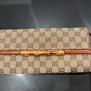 Authentic Gucci bamboo leather clutch